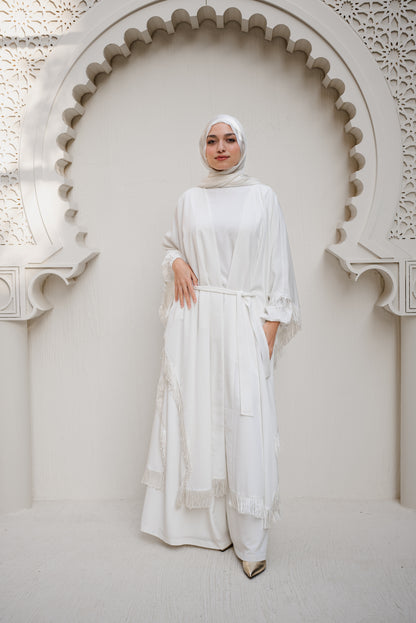 Fringes & Flare Cape - White