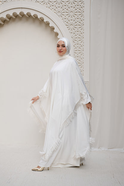 Fringes & Flare Cape - White