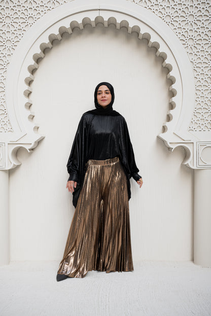 Shimmery Pleated Pants - Gold