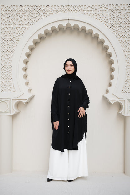 Gold Buttons Oversized Shirt - Black