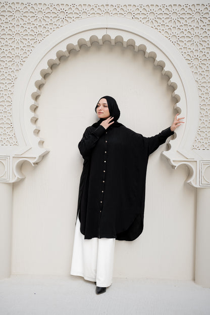 Gold Buttons Oversized Shirt - Black