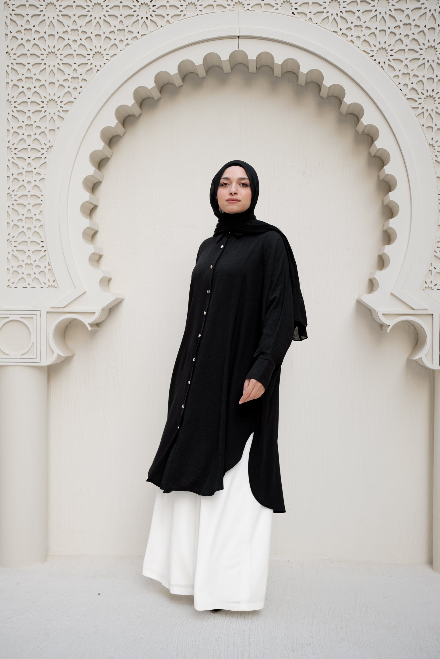 Gold Buttons Oversized Shirt - Black