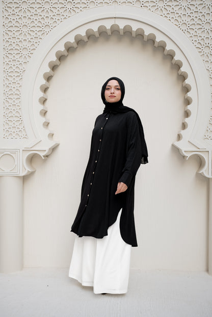 Gold Buttons Oversized Shirt - Black