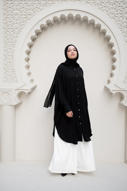 Gold Buttons Oversized Shirt - Black
