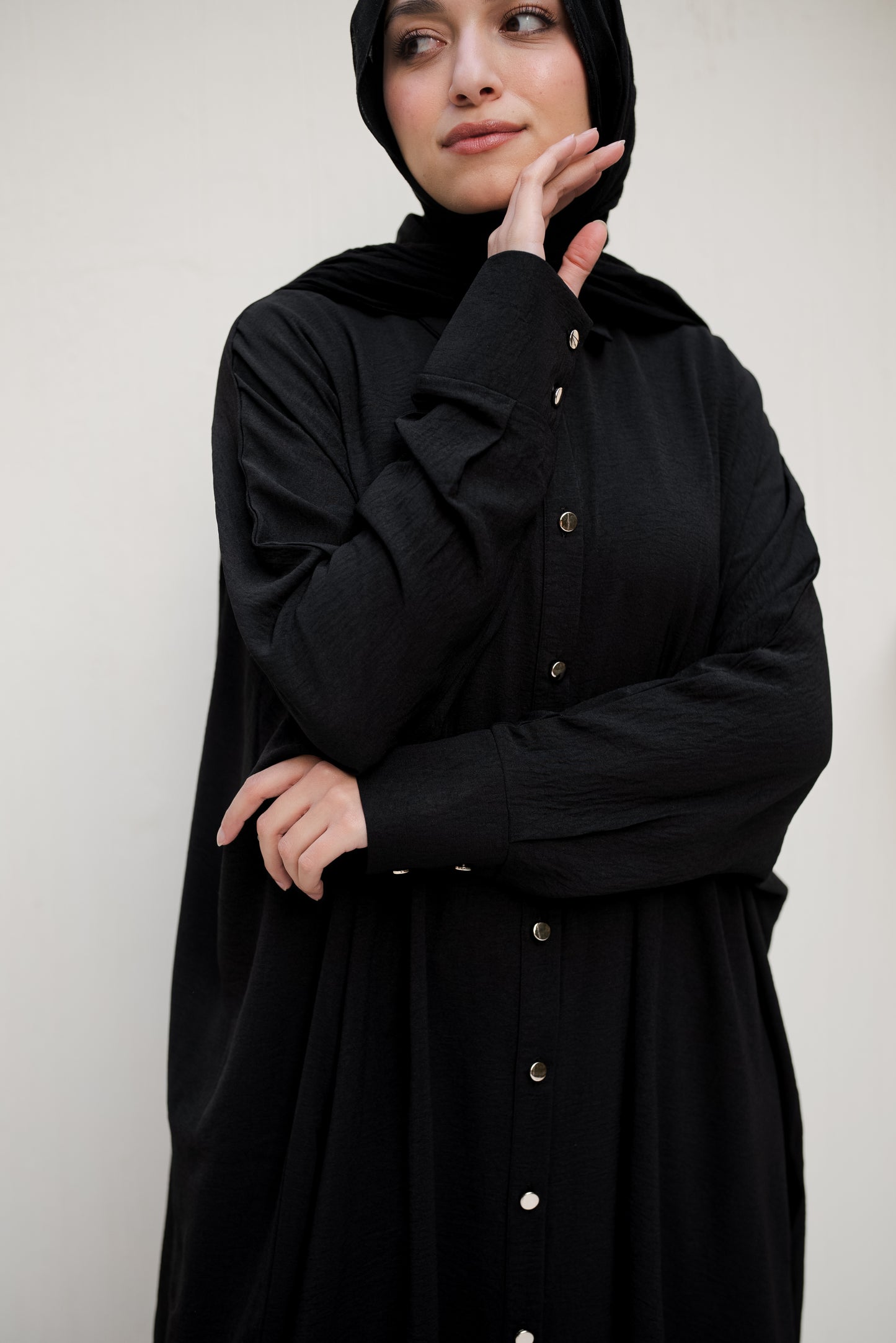Gold Buttons Oversized Shirt - Black