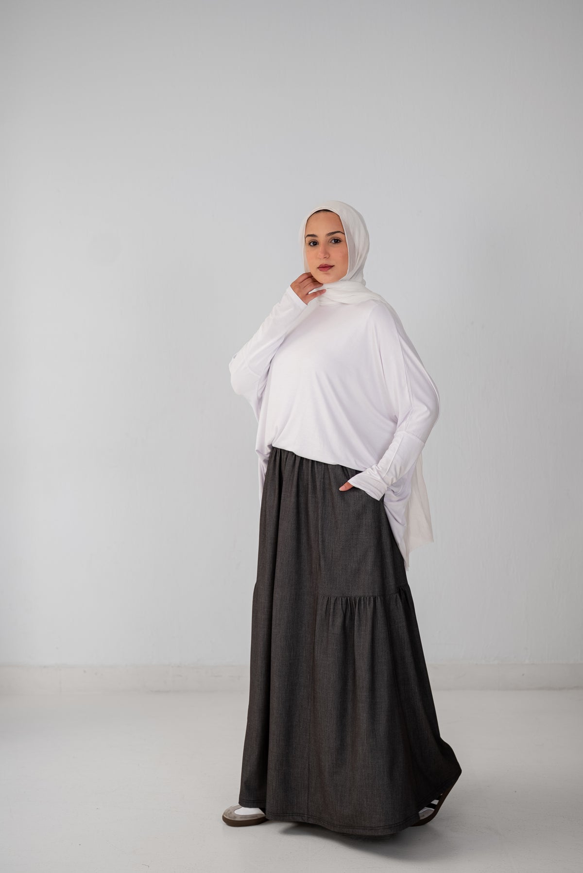 Denim Fine Frills Skirt - Silver Stone