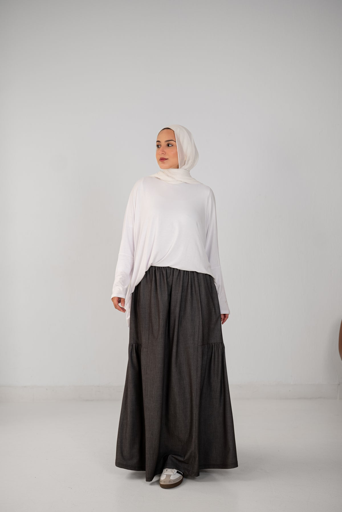 Denim Fine Frills Skirt - Silver Stone
