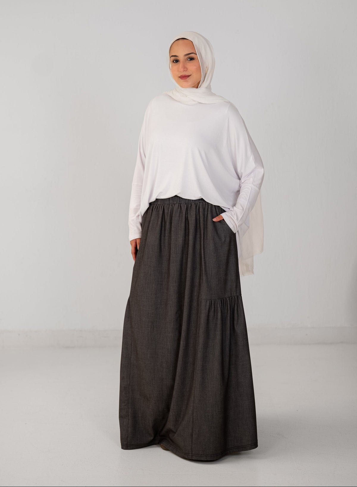 Denim Fine Frills Skirt - Silver Stone