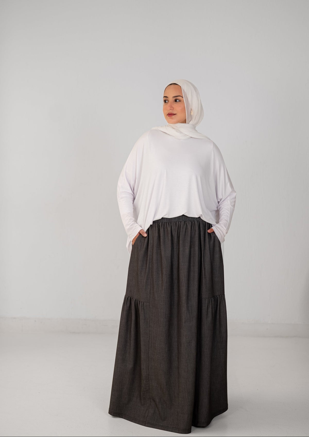 Denim Fine Frills Skirt - Silver Stone