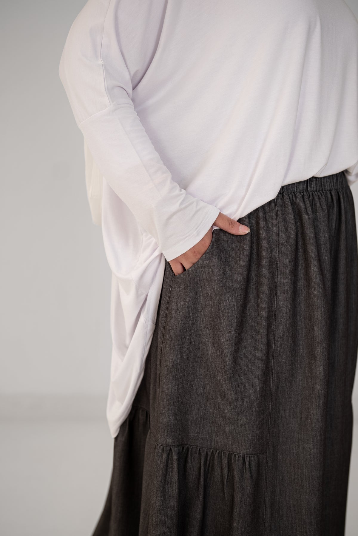 Denim Fine Frills Skirt - Silver Stone