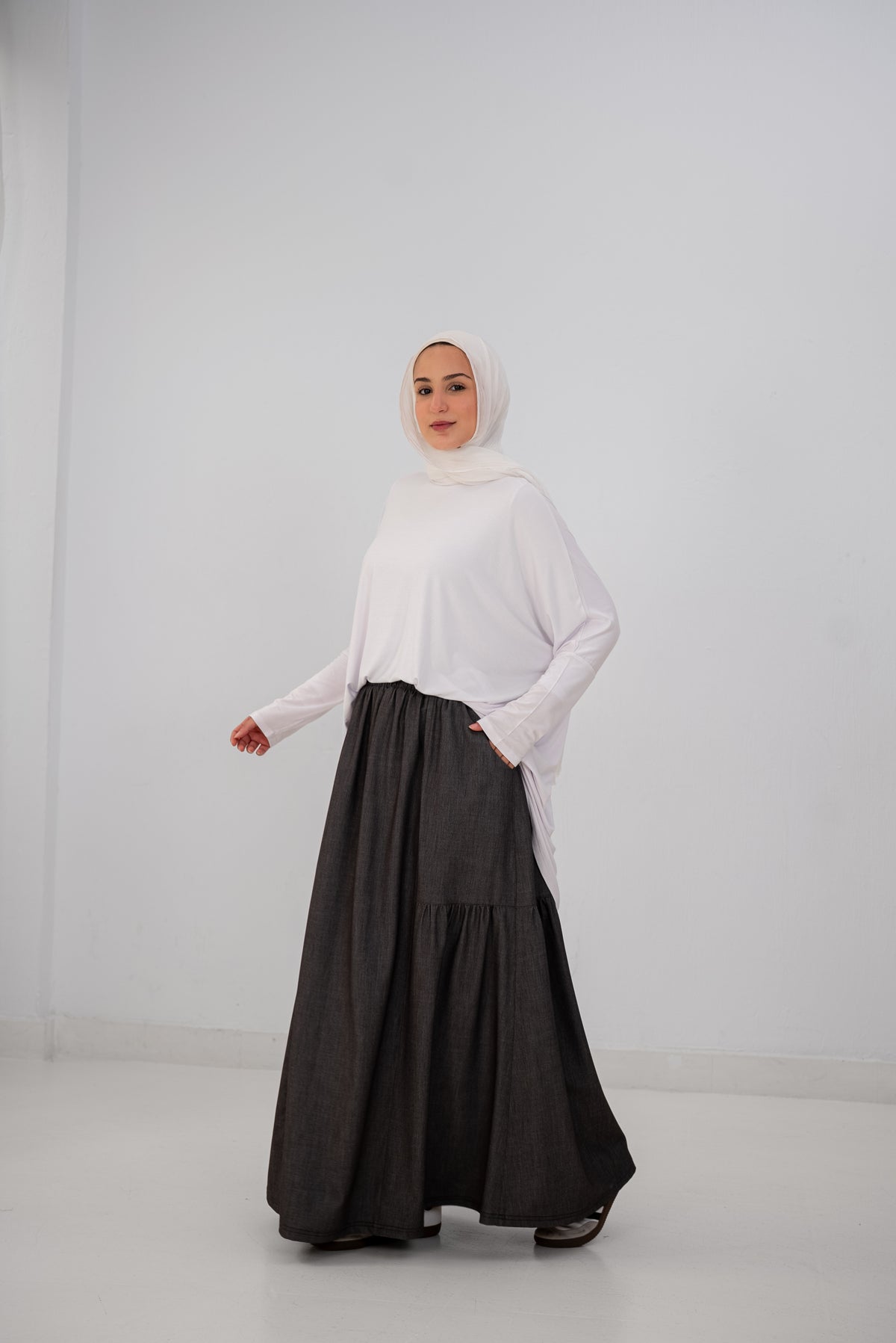 Denim Fine Frills Skirt - Silver Stone
