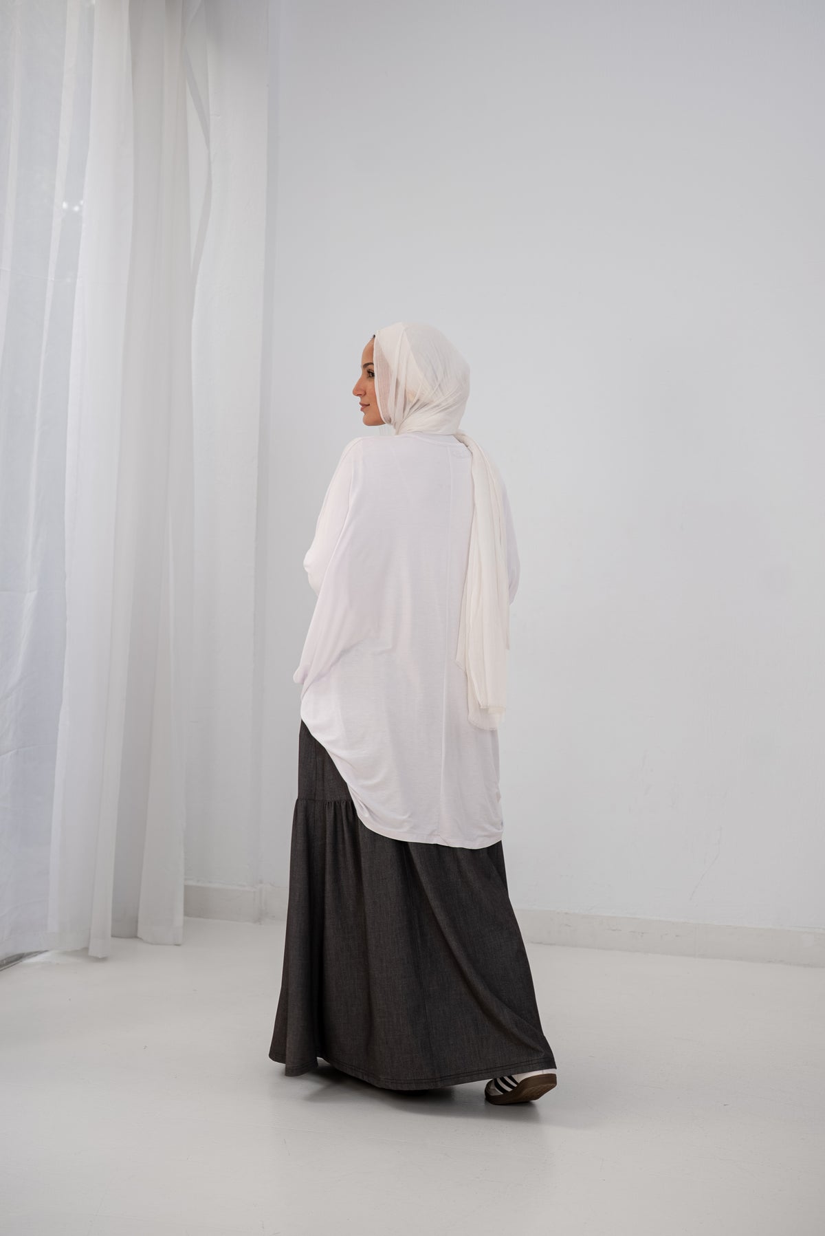 Denim Fine Frills Skirt - Silver Stone