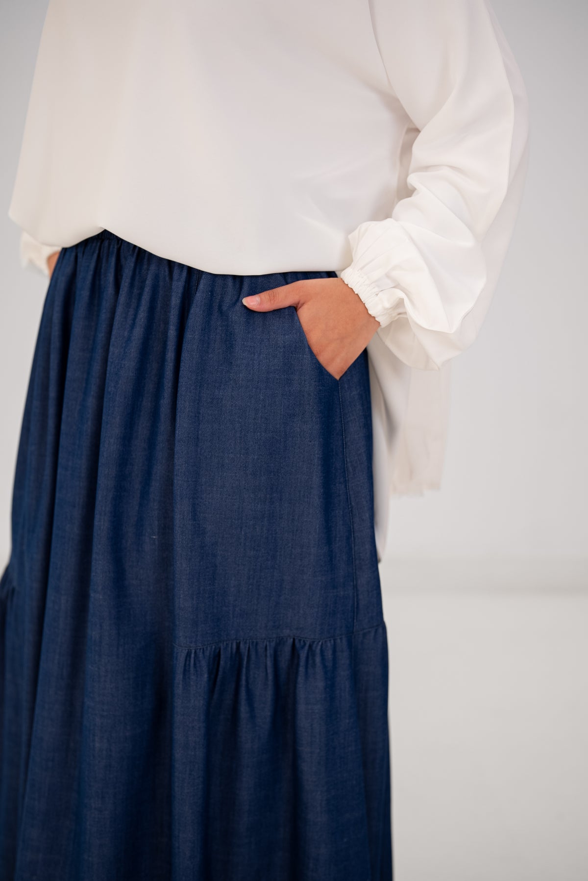 Denim Fine Frills Skirt - indigo stone