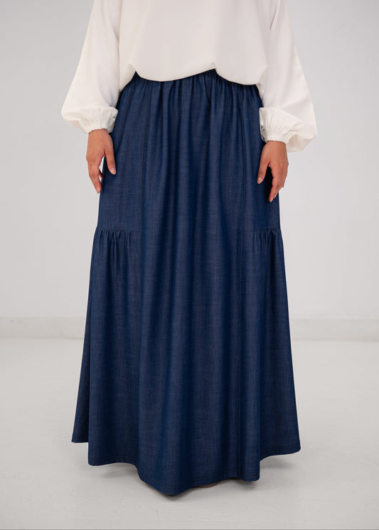 Denim Fine Frills Skirt - indigo stone