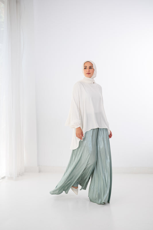 Shimmery Pleated Pants - Sage Green