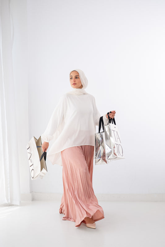 Shimmery Pleated Pants - Blush Pink