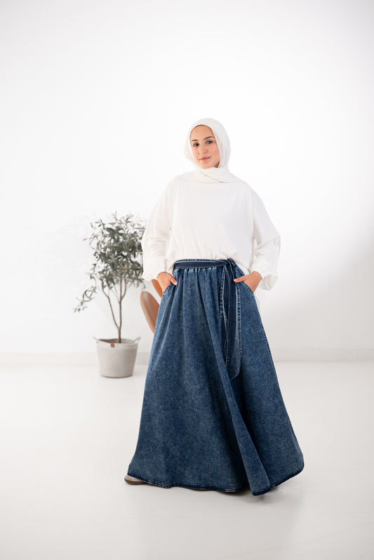 Cloche Couture Denim Skirt- Washed Blue