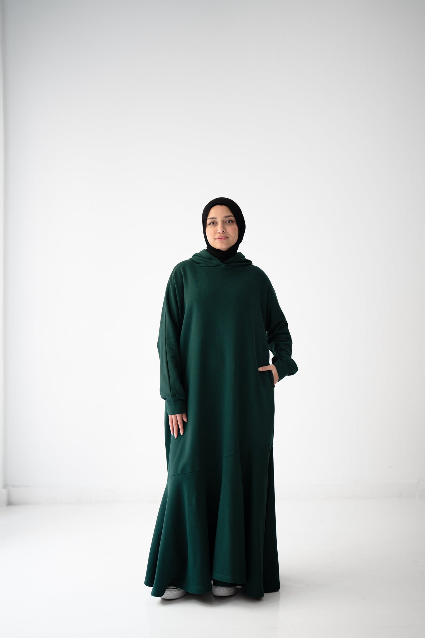 Hooded Harmony Dress - Emerald Green