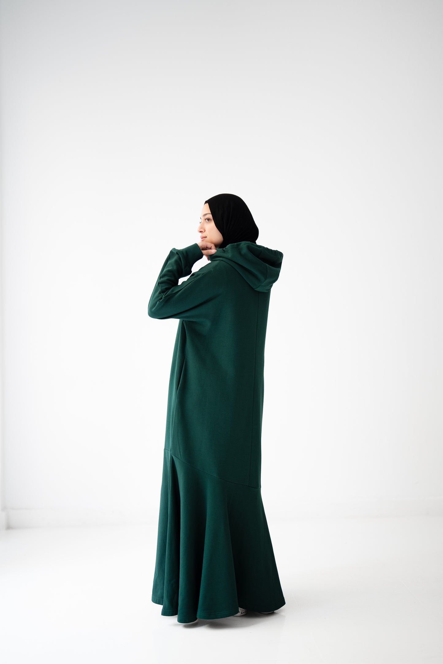 Hooded Harmony Dress - Emerald Green