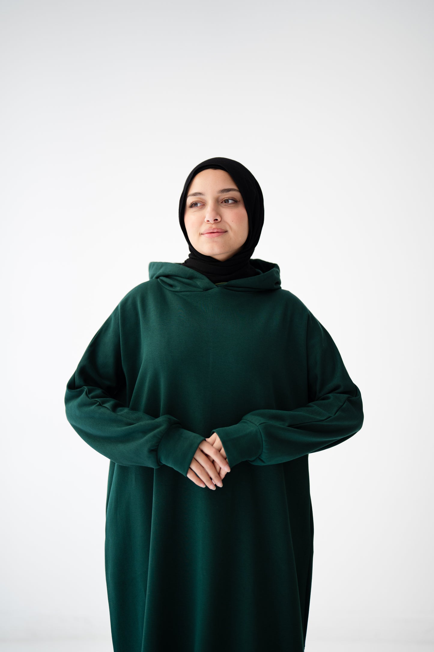 Hooded Harmony Dress - Emerald Green