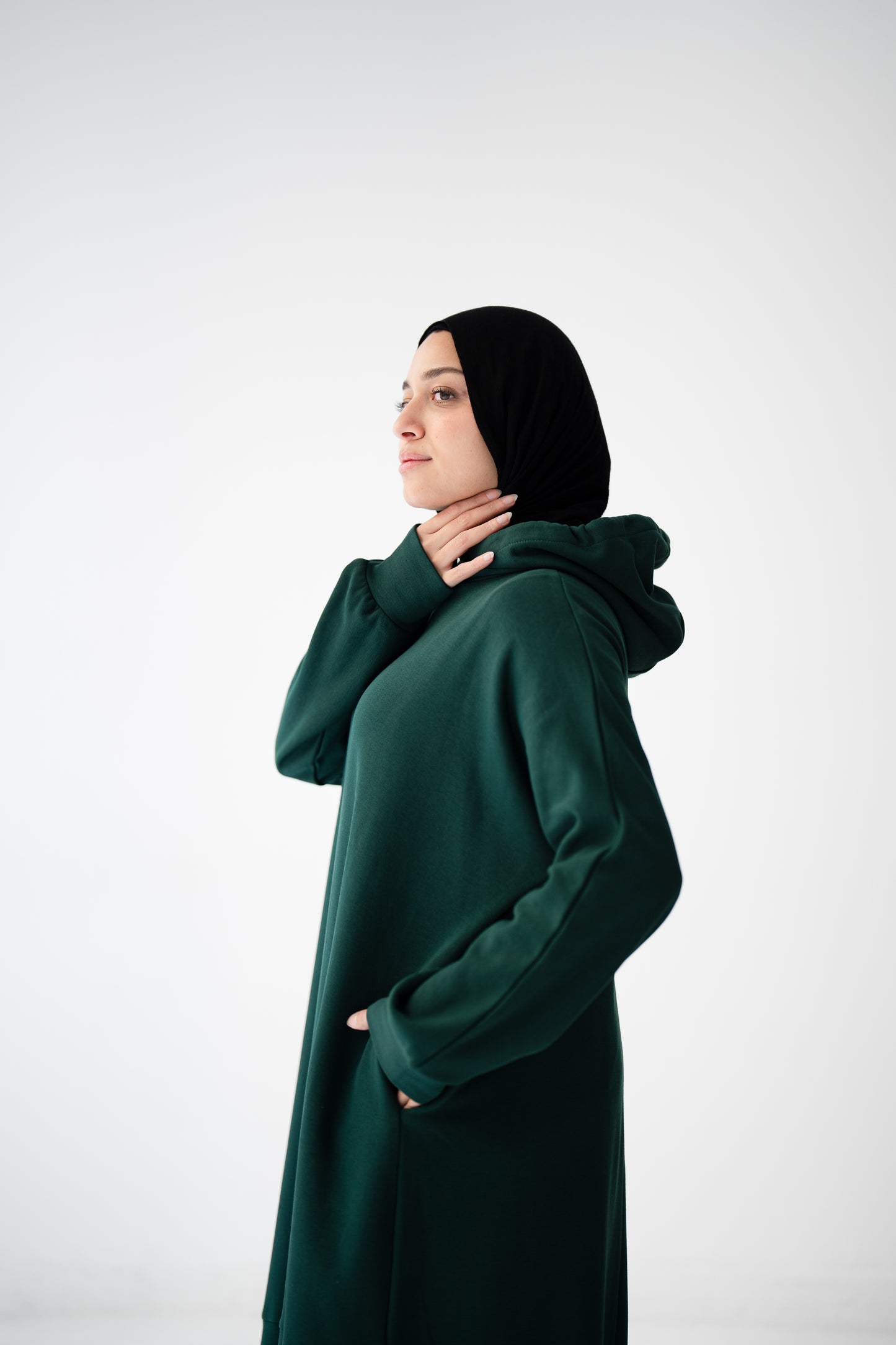 Hooded Harmony Dress - Emerald Green
