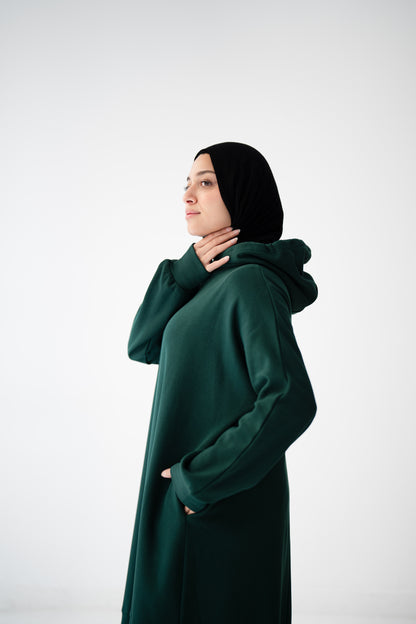 Hooded Harmony Dress - Emerald Green