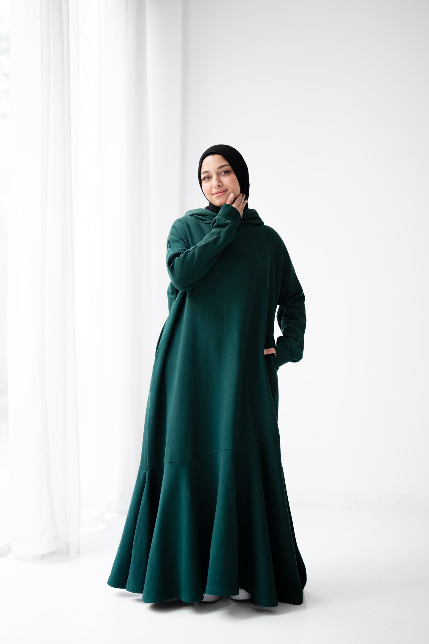 Hooded Harmony Dress - Emerald Green