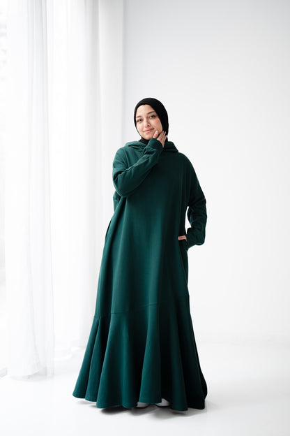 Hooded Harmony Dress - Emerald Green