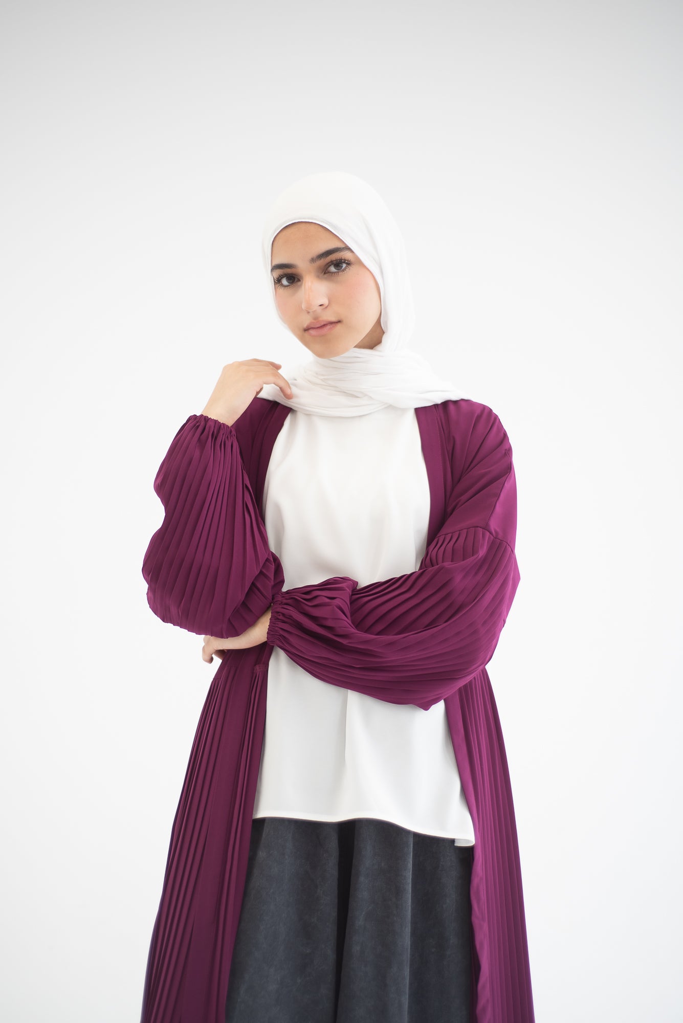 Petal Pleats Cardigan - Burgundy Pink