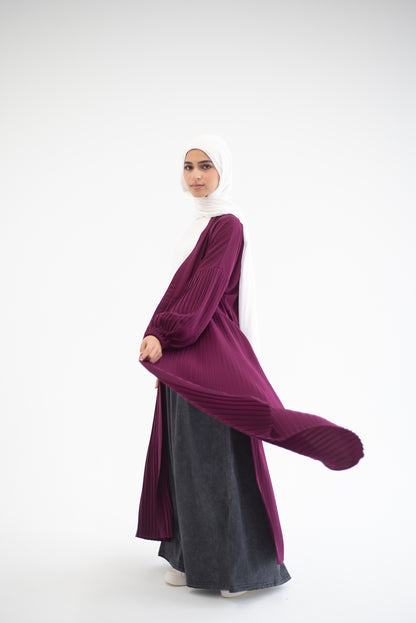 Petal Pleats Cardigan - Burgundy Pink