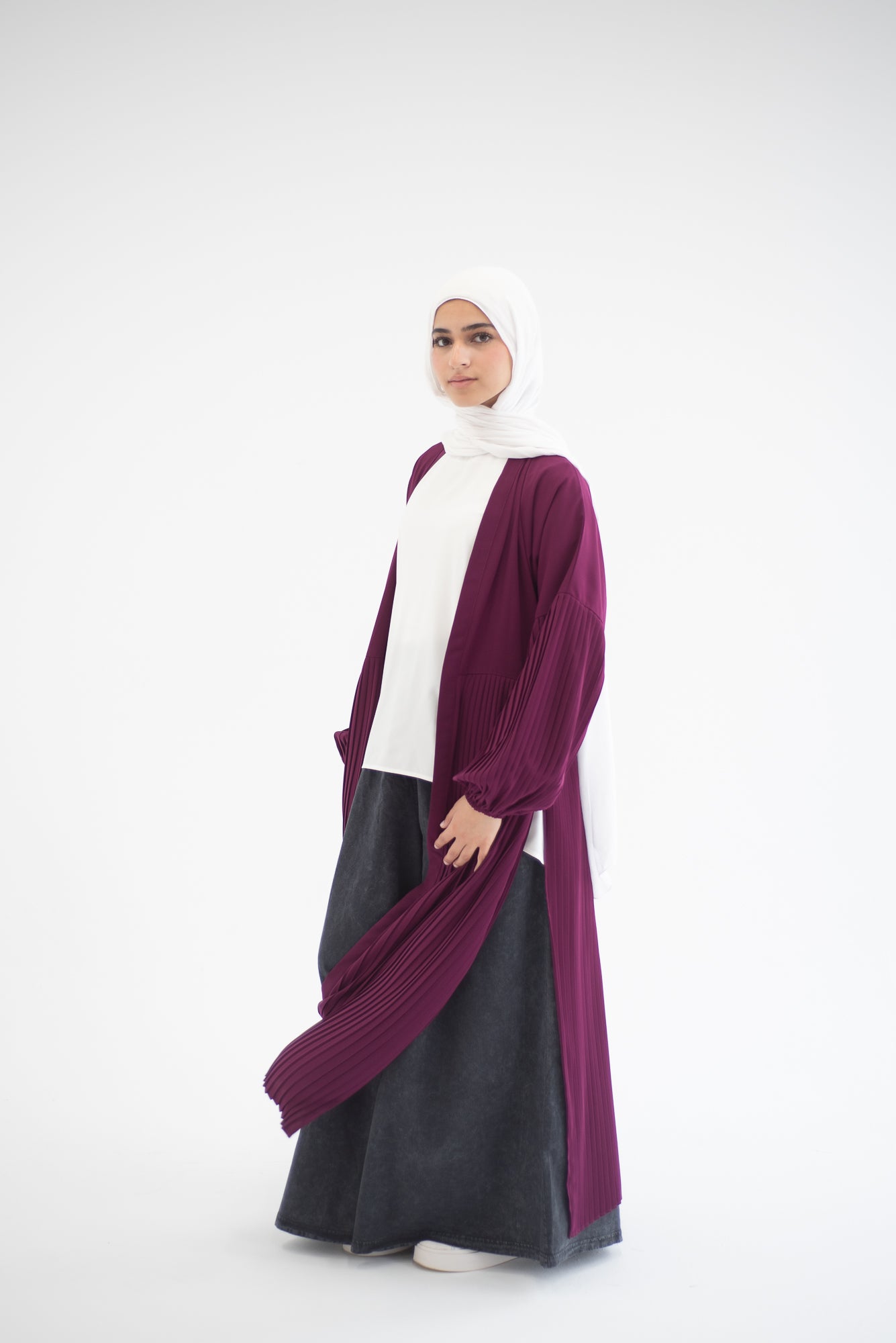 Petal Pleats Cardigan - Burgundy Pink