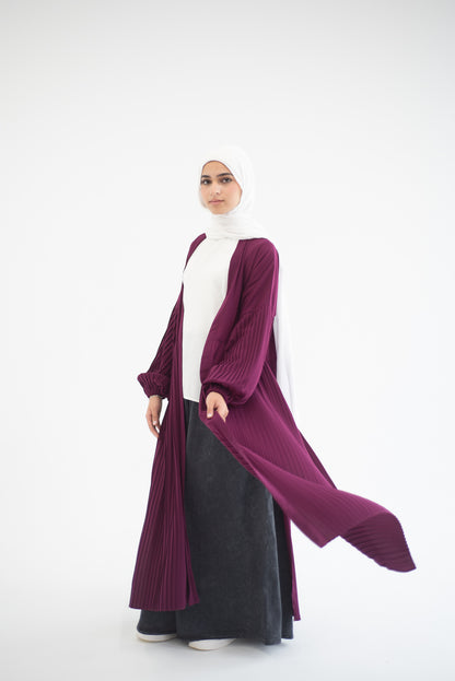 Petal Pleats Cardigan - Burgundy Pink