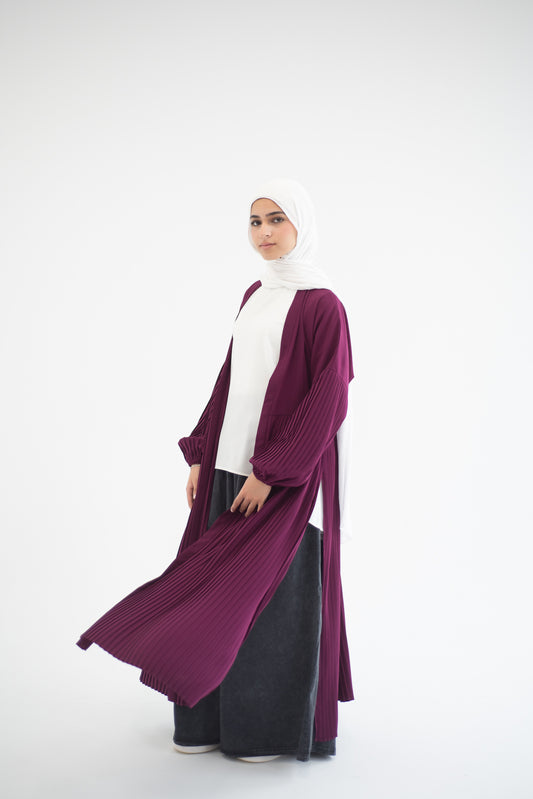 Petal Pleats Cardigan - Burgundy Pink