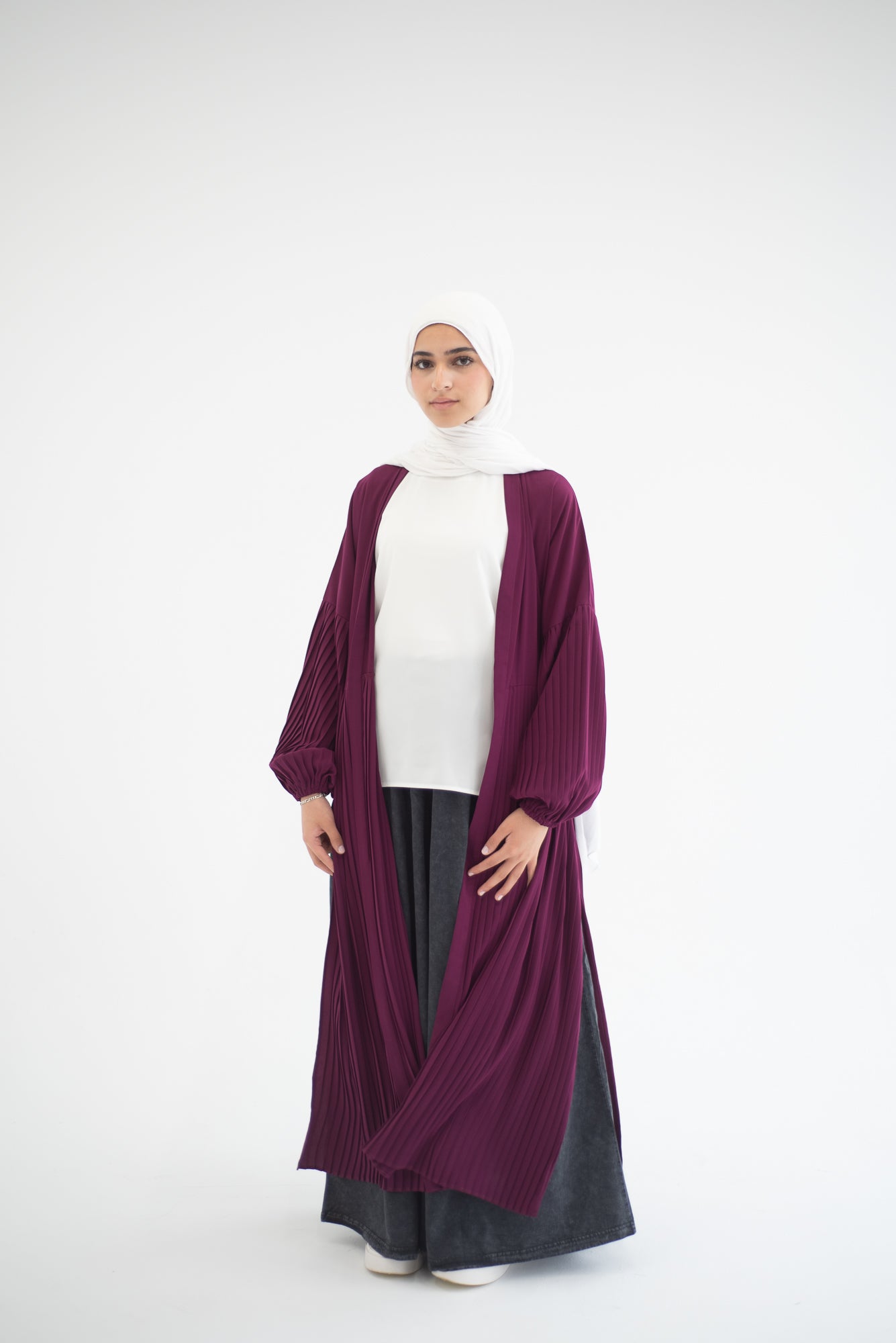 Petal Pleats Cardigan - Burgundy Pink