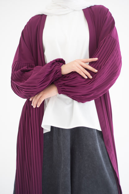 Petal Pleats Cardigan - Burgundy Pink