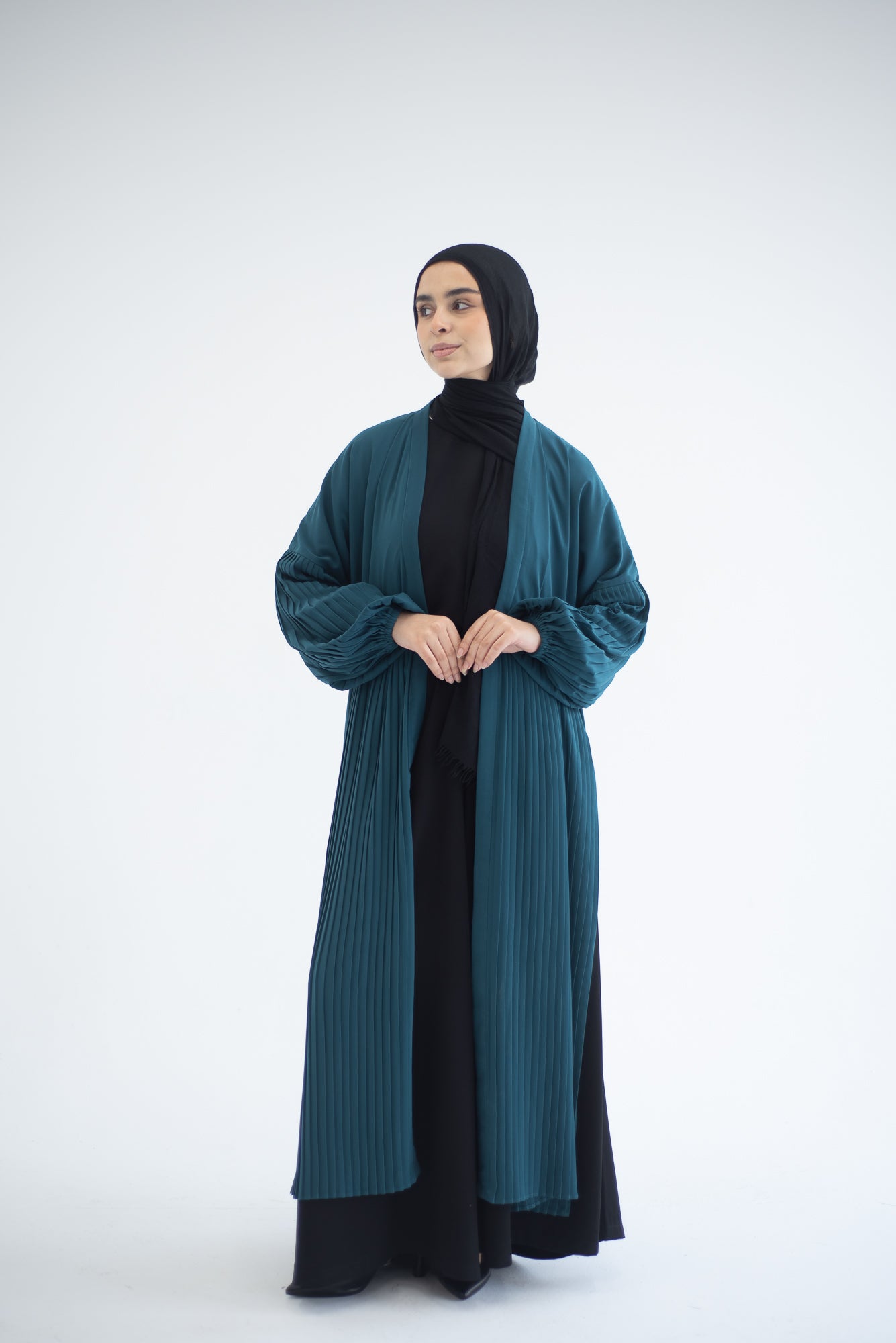 Petal Pleats Cardigan - Teal