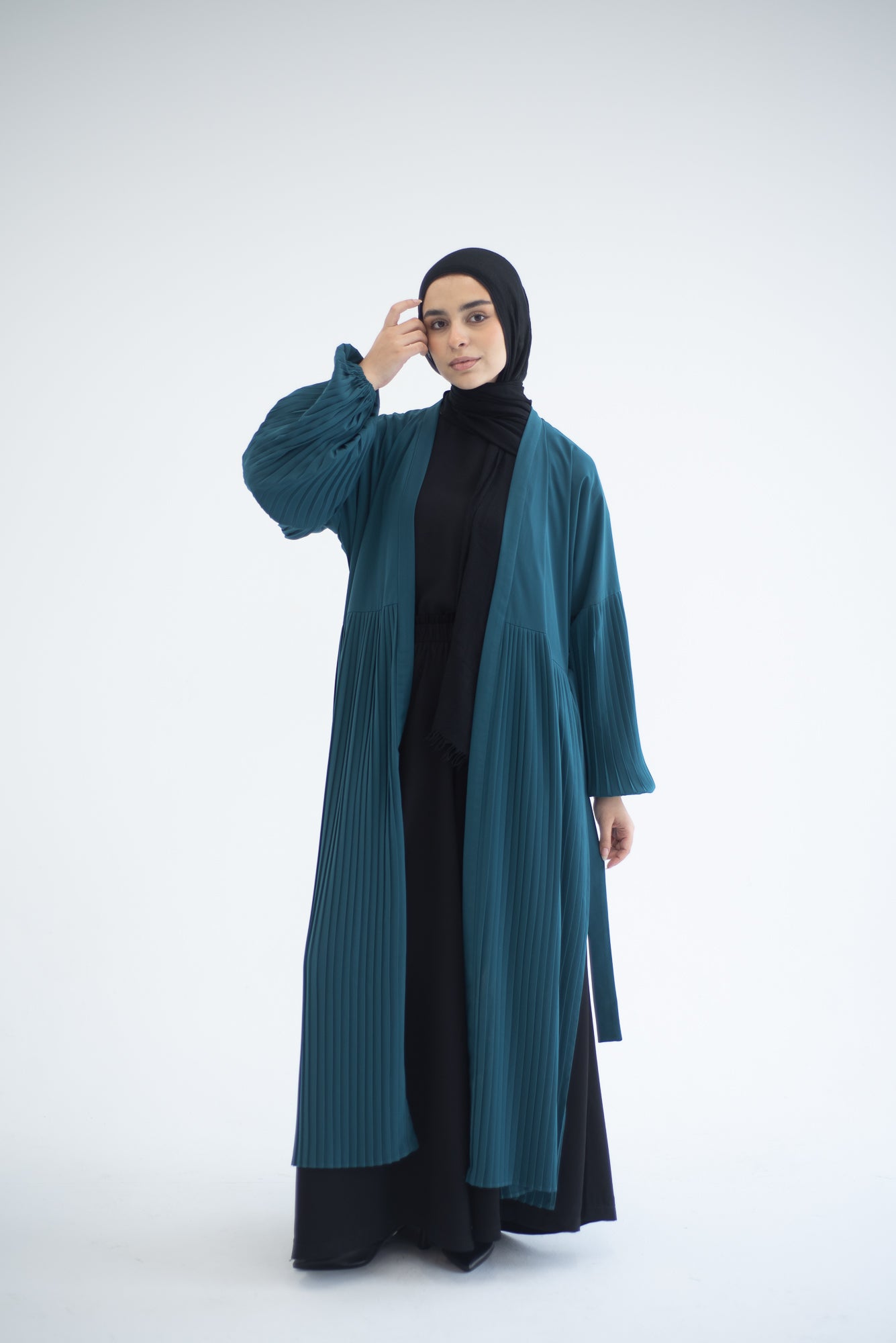 Petal Pleats Cardigan - Teal