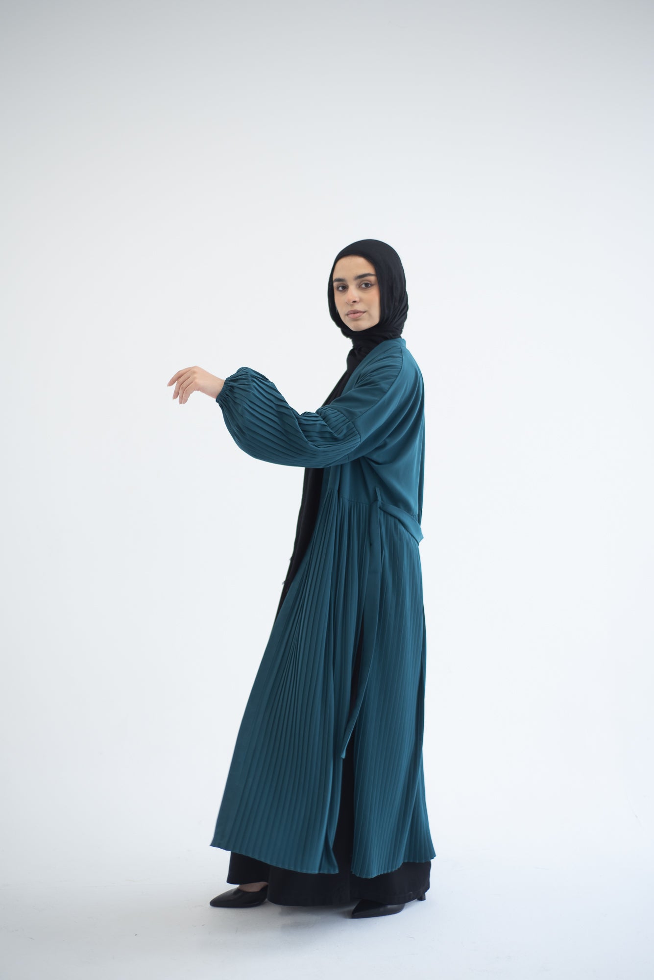 Petal Pleats Cardigan - Teal
