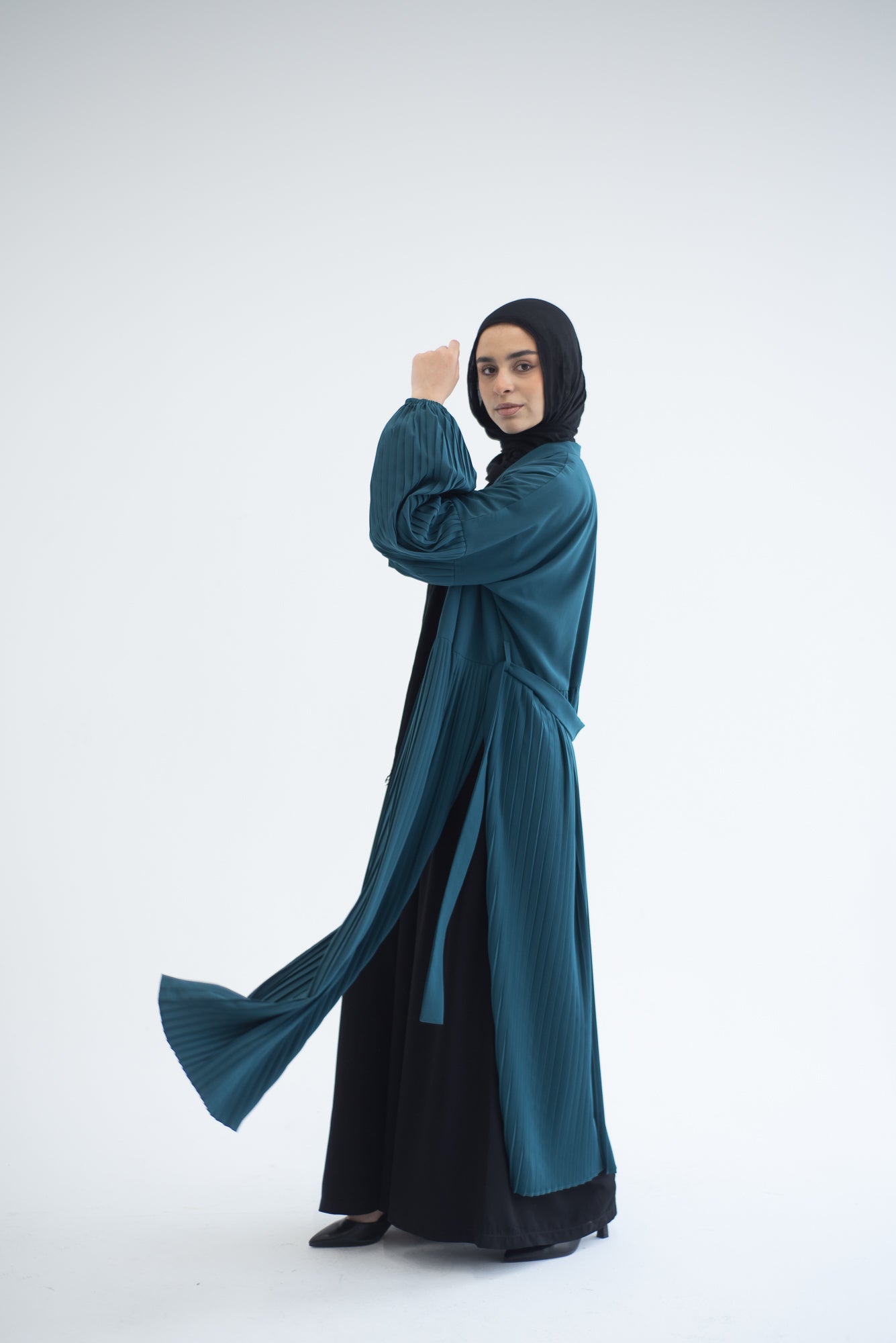 Petal Pleats Cardigan - Teal