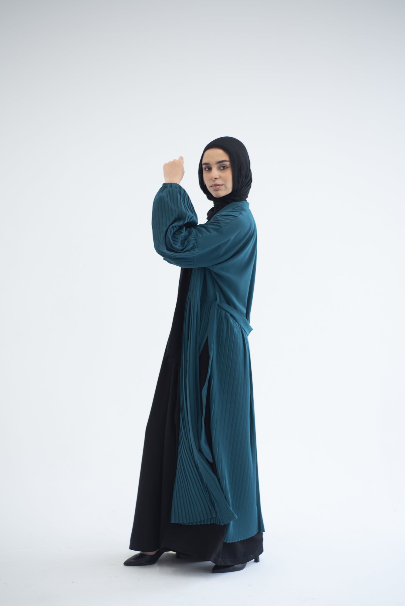 Petal Pleats Cardigan - Teal