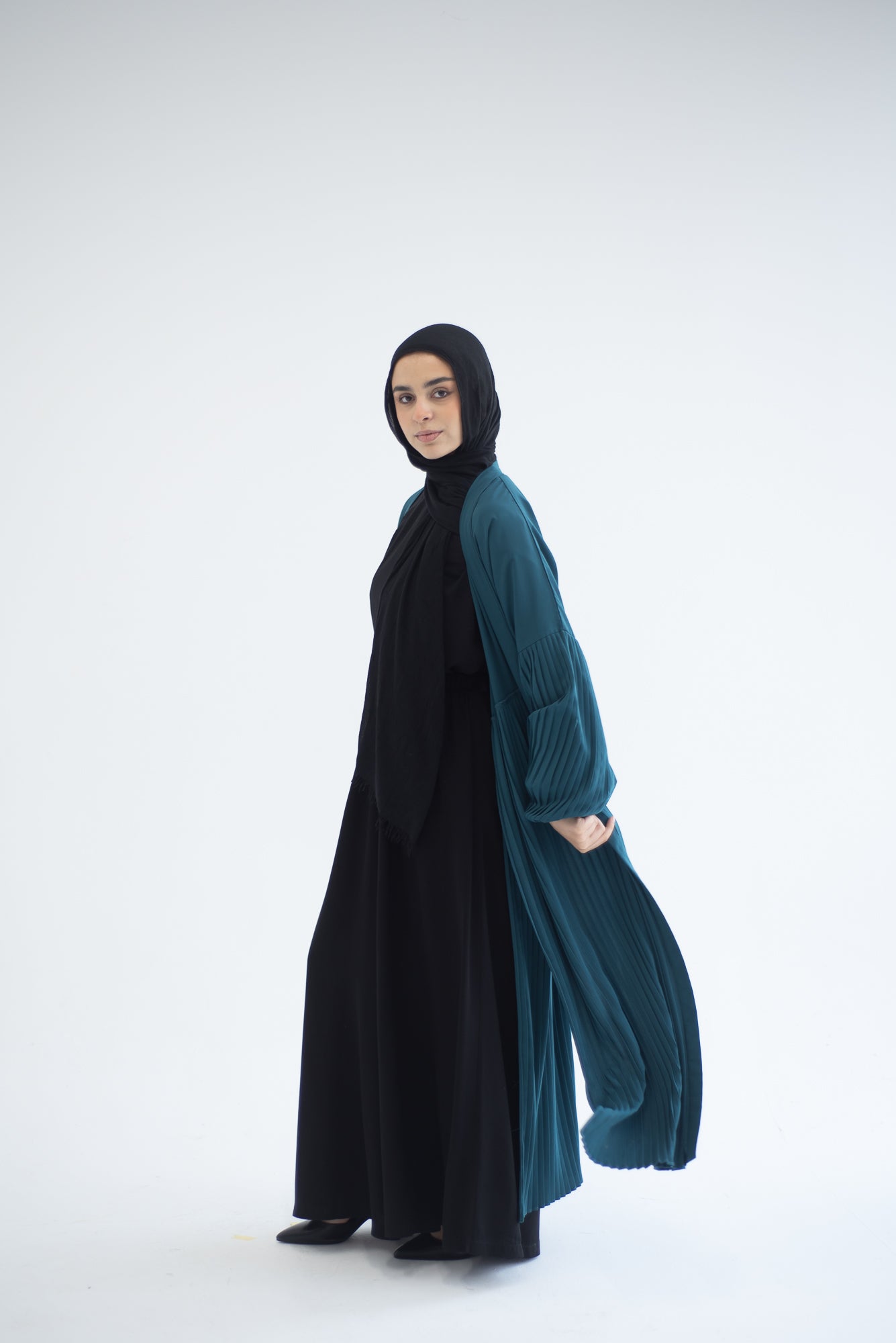 Petal Pleats Cardigan - Teal