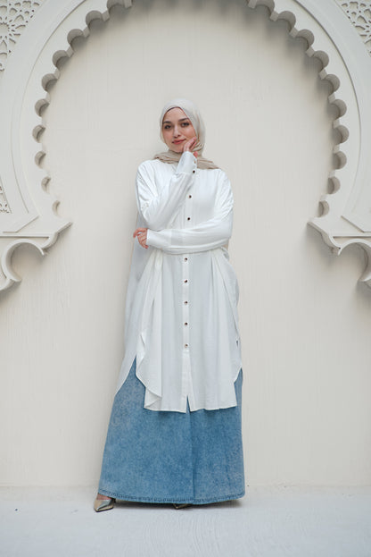Gold Buttons Oversized Shirt - White