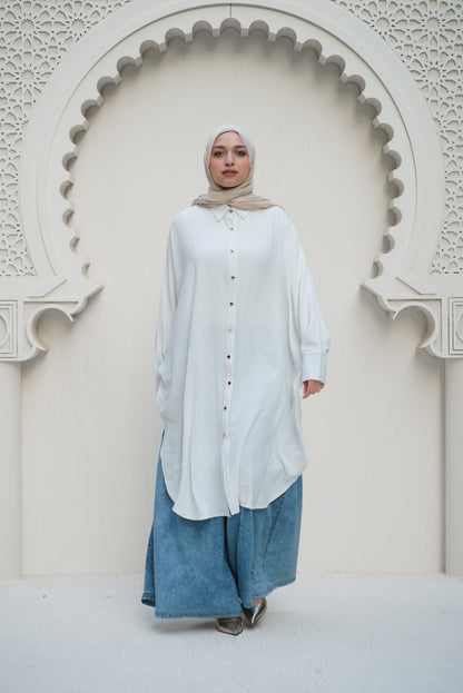 Gold Buttons Oversized Shirt - White