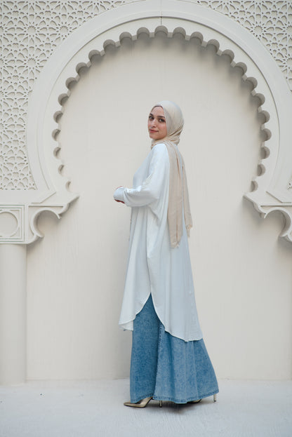 Gold Buttons Oversized Shirt - White