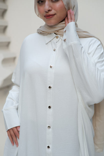 Gold Buttons Oversized Shirt - White