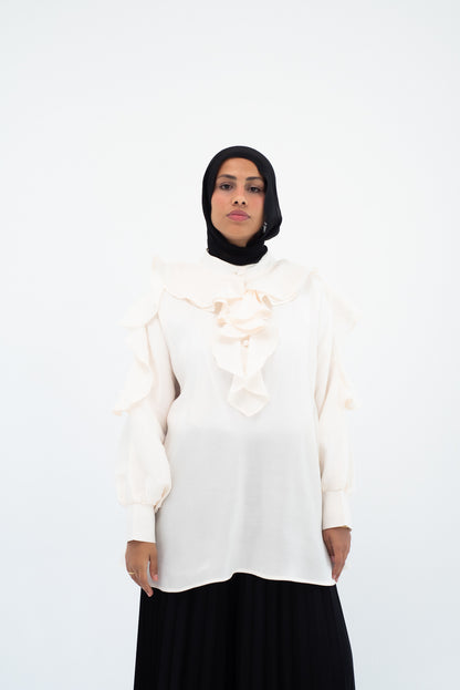Ruffles  Shimmery Top -  Off White