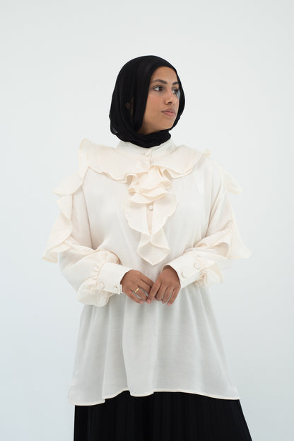 Ruffles  Shimmery Top -  Off White