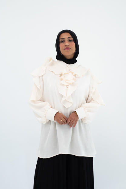 Ruffles  Shimmery Top -  Off White