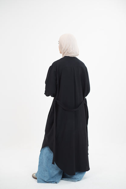 Feminine Flow linen shirt dress - Black