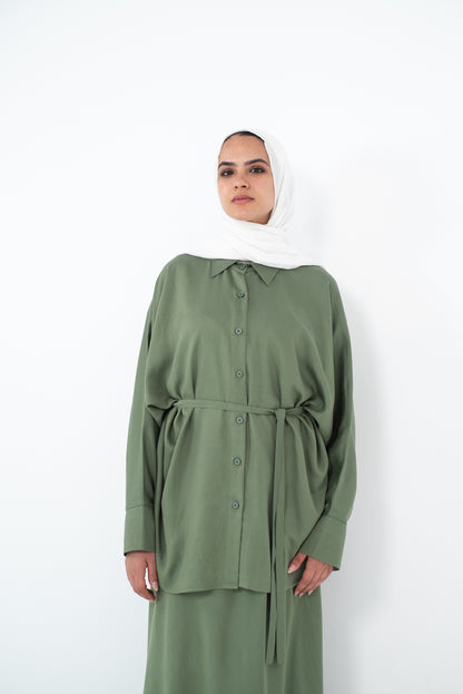 FLARE & FLOW LINEN SET - Olive